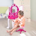thumbnail image 2 of Pretend Play Girls Vanity Set with Mirror and Stool 21 PCS - Kids Makeup Vanity Table Set with Lights and Sounds - Kids Beauty Salon Set Includes Fashion Hair & Makeup Accessories & Blowdryer, 2 of 5