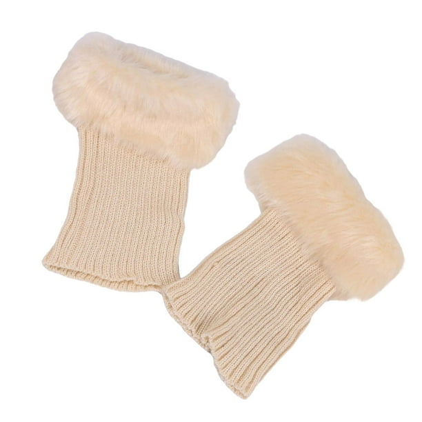 Qarigey Calentadores de piernas Tejido de ganchillo Faux Trim Flip Calcetines para invierno Cubierta de bota corta Fácil de combinar Puños Toppers Medias Beige Qarigey AP009047-03