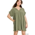 thumbnail image 2 of Zenana Women's Relaxed Fit Gauge Rolled Short Sleeve Raw Edge Mini V-Neck T-Shirt Tunic Top, 2 of 5