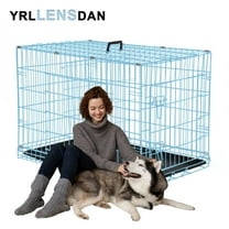 YRLLENSDAN 48 inch XXL Dog Crate Extra Large Dog Crate for Large Dog Foldable Dog Crate with Divider Metal Dog Crate XXL Large Dog Kennel Indoor Large Dog Cage,Blue