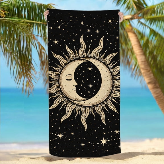 RKSupls 30x60inch Beach Towel Mystic Sun Moon Face Oversized Microfiber Beach Towel, Machine Washable Ultra-Soft Microfiber Ideal for Bathroom beach yoga