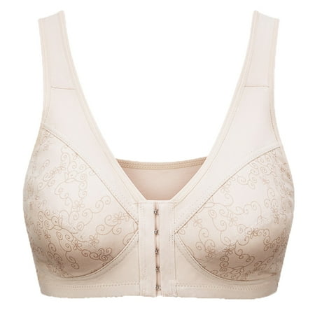 

PEASKJP Womens Bras Full Figure Front Closure Convertible Straps Wire Free Bra Beige XL