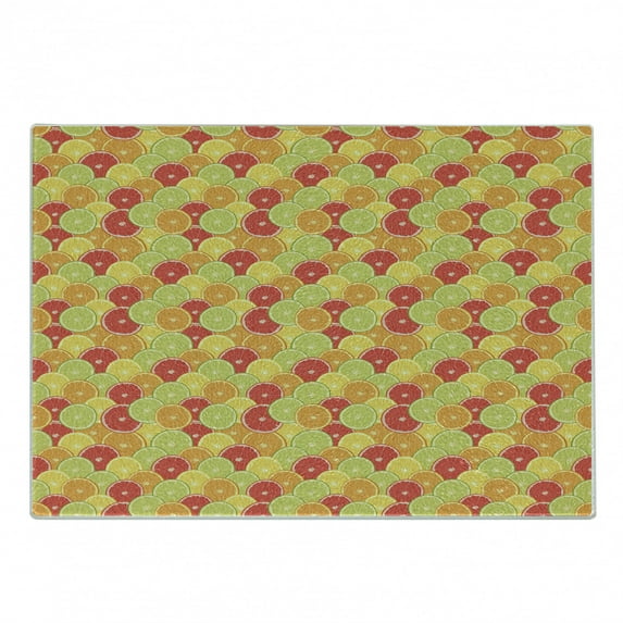Colorful Cutting Board, Fresh Ripe Citrus Fruits Orange Grapefruit and Lemon Repeating Circular Pattern, Decorative Tempered Glass Cutting and Serving Board, Small Size, Multicolor, by Ambesonne