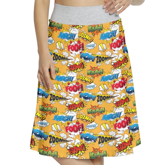 Women's Cartoon Retro Comic Sound Effects A-line Printed Skirt Casual Wear, L, Pale Orange and Multicolor, by Ambesonne