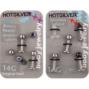 14 Gauge Jeweled Labret And Retainer Val