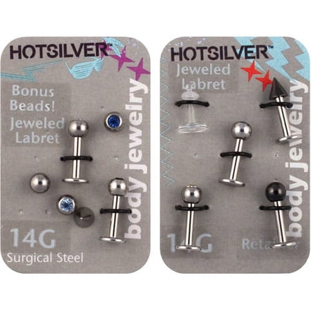 14 Gauge Jeweled Labret And Retainer Val