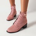 thumbnail image 2 of B91xZ Bottines à Plateforme pour Femmes Mode Semelle Crantée Talon Épais à Enfiler Bottines Élastiques, Rose 7, 2 of 4