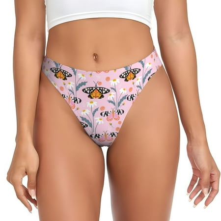 Thongs for Women - Pink Butterfly Daisy No Show Seamless Womens Thongs Underwear  Stretch G String Thongs for Women  Ladies Breathable Thong Bikini Panties Briefs