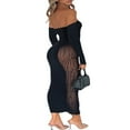 thumbnail image 3 of Elegant Long Dress Women Off Shoulder Long Sleeve Rhinestone Cut Out Bodycon Dress Mesh Sheer Summer Spring Fall Dresses, 3 of 9