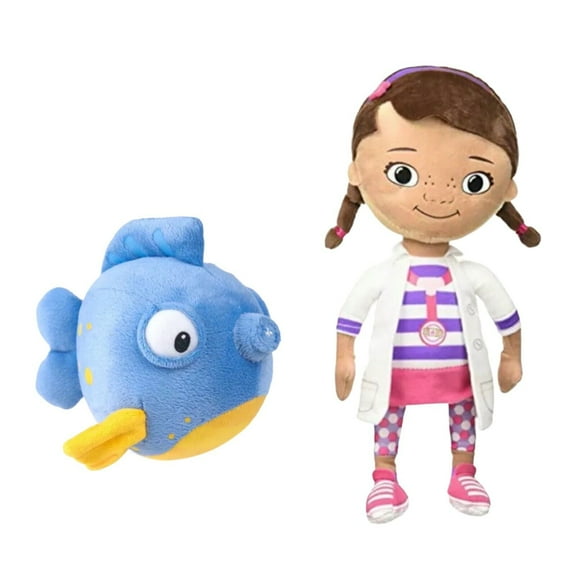 2pc Set Plush Doc Doctor Girl 12” & Squeakers Bloat Fish 8” Stuffed Animal Soft