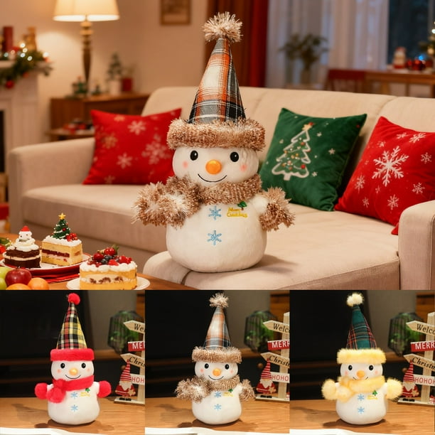 Sofá con Almohada de Muñeco de Nieve Peludo, Decoraciones Navideñas, Serie Feliz Navidad