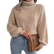 thumbnail image 1 of Mujer suéter de color puro linterna manga larga cuello alto transpirable caliente mantener suéter femenino albaricoque M, 1 of 6