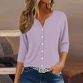 thumbnail image 2 of WTXUE Womens Short Sleeve Blouses Button Down Shirts V Neck Blouses for Women Business Casual Tunic Tops Basic Tees Gauze Shirts Womens Tops Trendy Plus Size Blouses Basic Tees for Women Purple 3Xl, 2 of 6