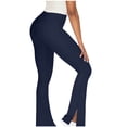 thumbnail image 4 of Htigea Womens Ribbed Flared Leggings Slit Hem High Waist Bootcut Yoga Pants Workout Bootleg Pants Today Sales Navy,XL, 4 of 6