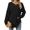 thumbnail image 2 of Lenpel Women's Tunic Tops Ribbed Knit Long Sleeve Crew Neck Side Split Loose T Shirts Soft Casual Tee Blouses Fall Fashion Outfits(Black,Medium), 2 of 7