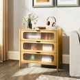 thumbnail image 4 of Costway Commode à 3 Tiroirs avec Façade en Verre Trempé à Roses, Armoire de Rangement en Bambou, 4 of 10