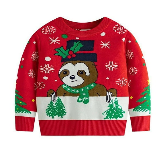 Odeerbi Kids Boys Girls Christmas Sweater Cute Winter Thermal Knit Crewneck Sweater Children's Christmas Pullover Sweater Fall New Knitwear Kids Clothes Red