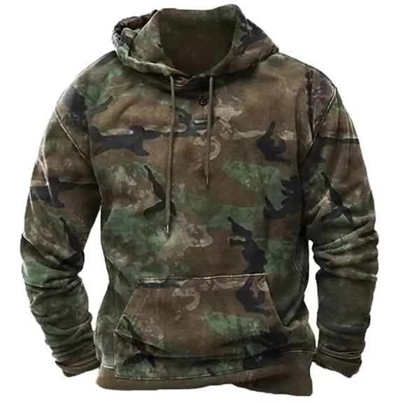 Camo Hoodie Men Pullover Hooded Long Sleeve Slim Fit Sweatshirt Fall Winter Warm Combat Military Sweatshirts for Men Camouflage L