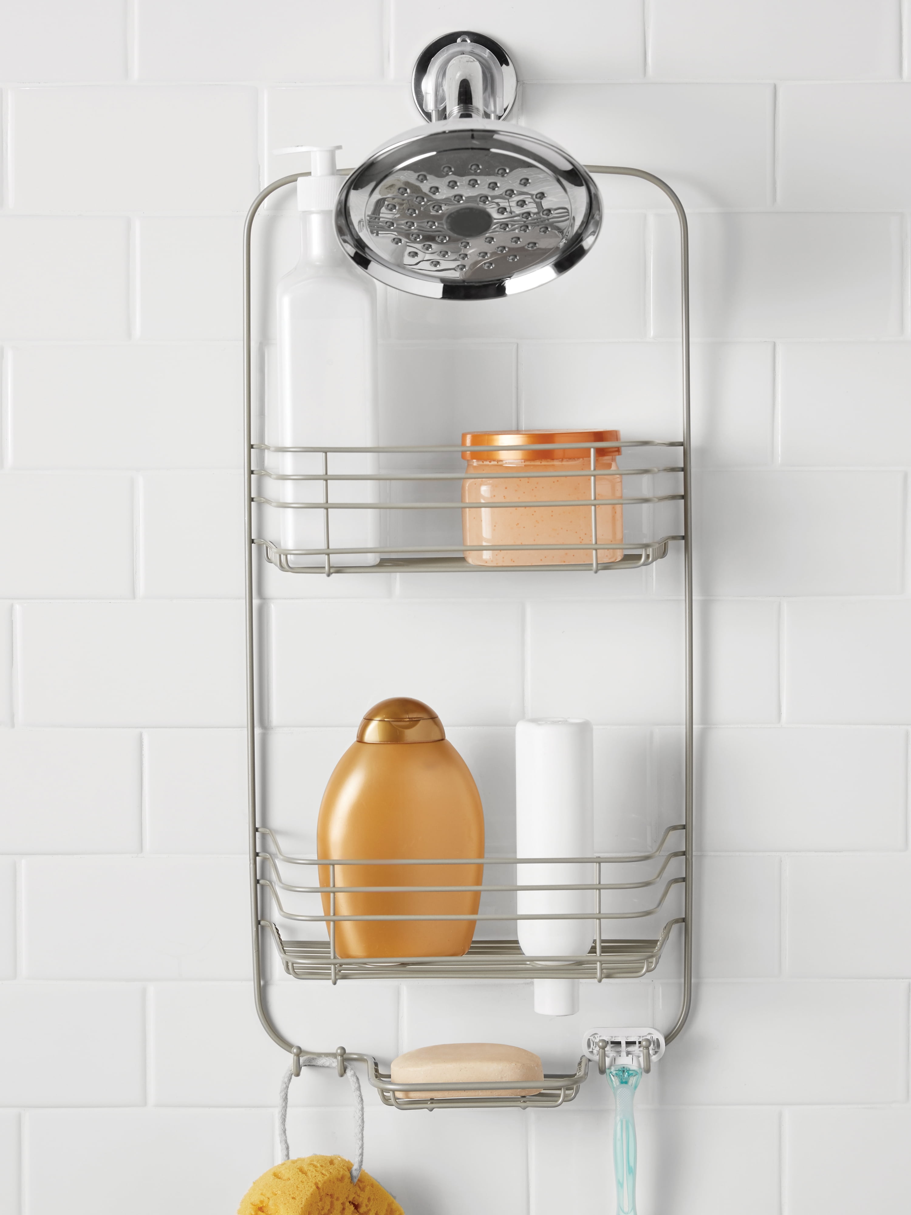 Basket White Weave Large Silver Nickel Bathroom Shower Organizer Hanging Caddy 