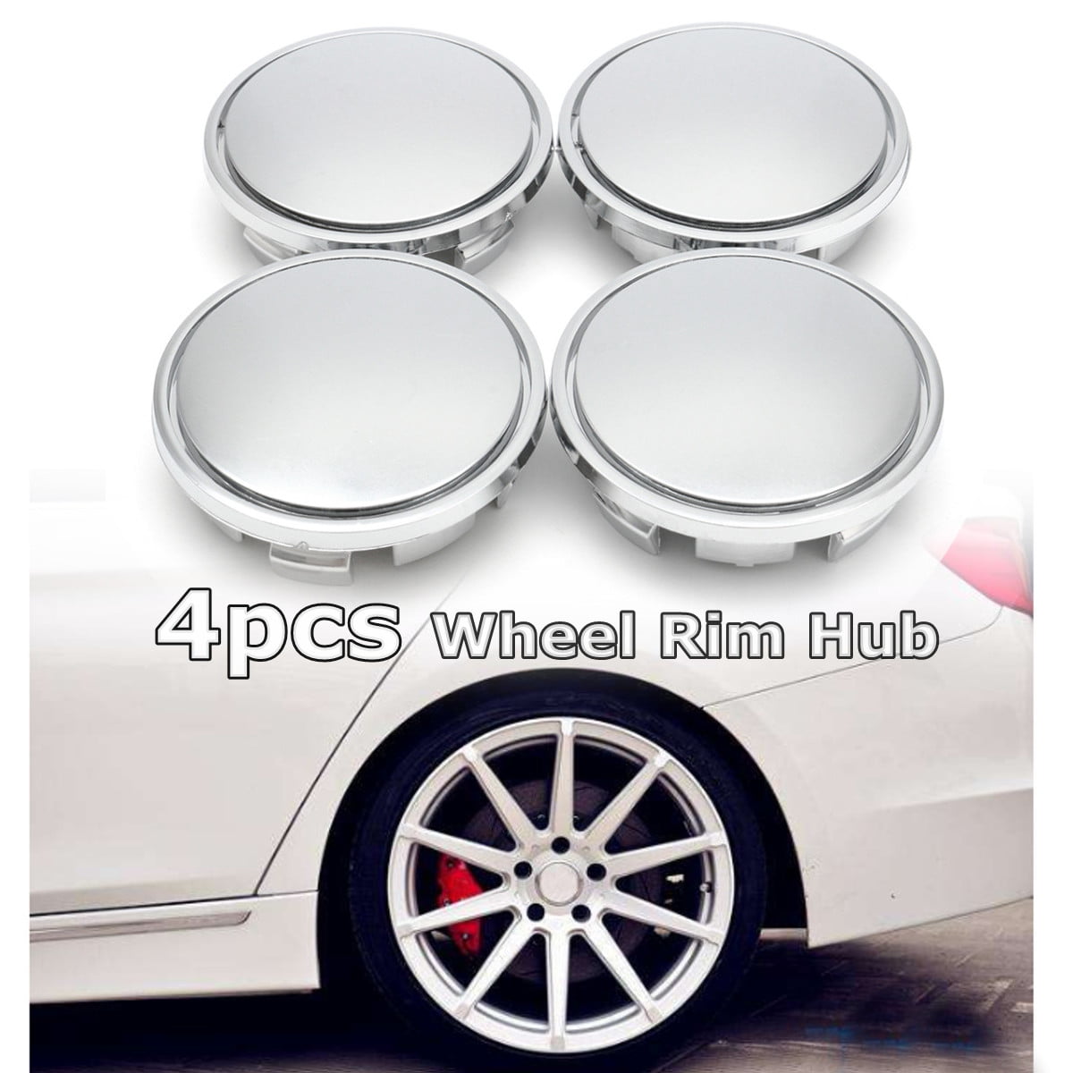 61F6 No Logo for 68mm-65mm Durable Wheel Center Cap Tire Silvery White 4PCS 