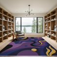 thumbnail image 2 of ODIKA 9'x12' Washable Area Rug Purple Gold Abstract Celestial Waves Design Elegant Swirls and Curves with Golden for Great Room, Indoor Concept, Large Living Low Pile, Flatwoven, 2 of 7