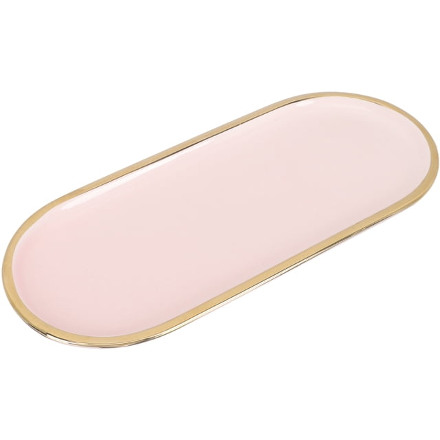 Miangastore High-grade Jewelry Arrangement Tray Elegant Oval Charm Storage Plate Gold Rimmed Ceramic Tray