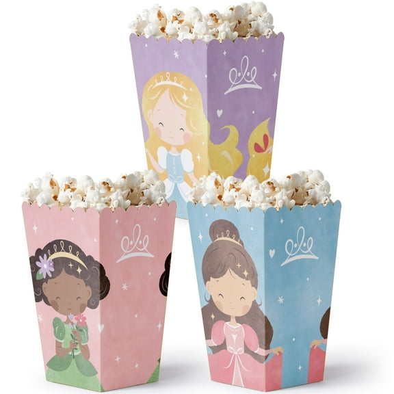 Big Dot of Happiness Princess Popcorn Boxes, Assorted Princess Birthday Party Favor Popcorn Treat Boxes - Set of 12