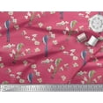 thumbnail image 1 of Soimoi Pink Silk Fabric Floral & Paradise Whydah Bird Print Sewing Fabric Yard 44 Inch Wide, 1 of 3