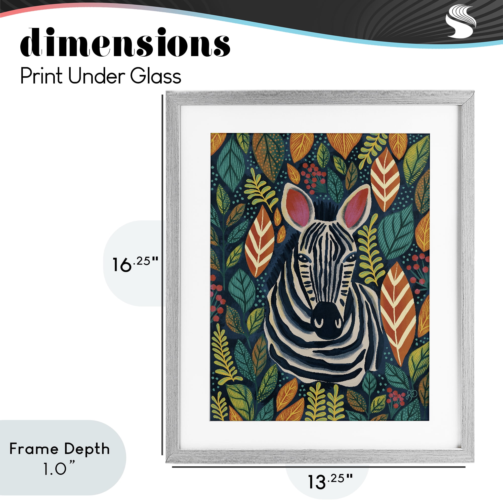 Stupell Industries Exotic Leaf Pattern Zebra Gray Framed Print Under Glass, design by Lisa R Dumm