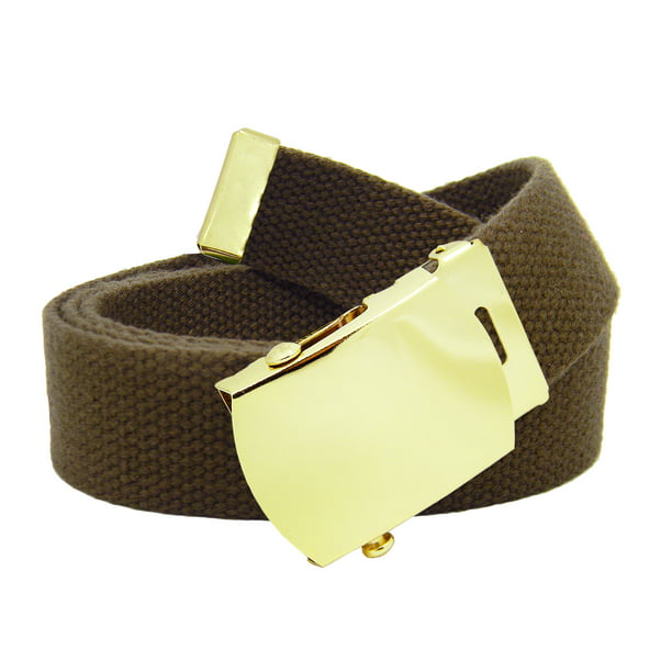 Build A Belt - Men&#39;s Gold Brass Slider Military Belt Buckle with Canvas Web Belt X-Large Brown ...