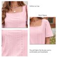 thumbnail image 6 of Rawiri Women Hollow Out Top Vintage Pattern Short Sleeve Pure Color Breathable Casual Pullover Pink M, 6 of 7