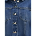 thumbnail image 5 of INSPIRE CHIC Women's Long Sleeve Frayed Hem Trendy Cropped Denim Jacket XL Dark Blue, 5 of 5