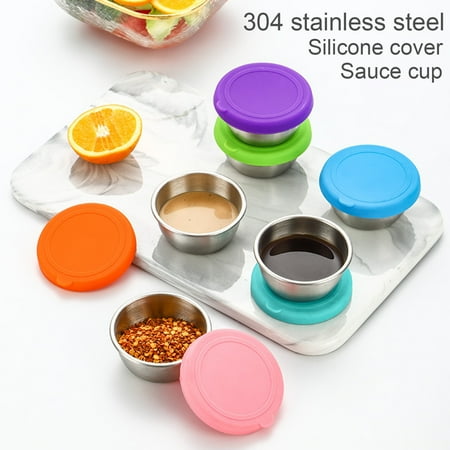 

1 Set 50ML Sauce Cup Leak-proof Large Capacity Stainless Steel Small Seasoning Bowl with Silicone Cover Home Supplies