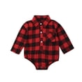 thumbnail image 1 of Bebé Niño Niña Franela Estampado Camisa A Cuadros Manga Larga Botón Mameluco Mono Ropa Rojo 0-3 Meses, 1 of 5