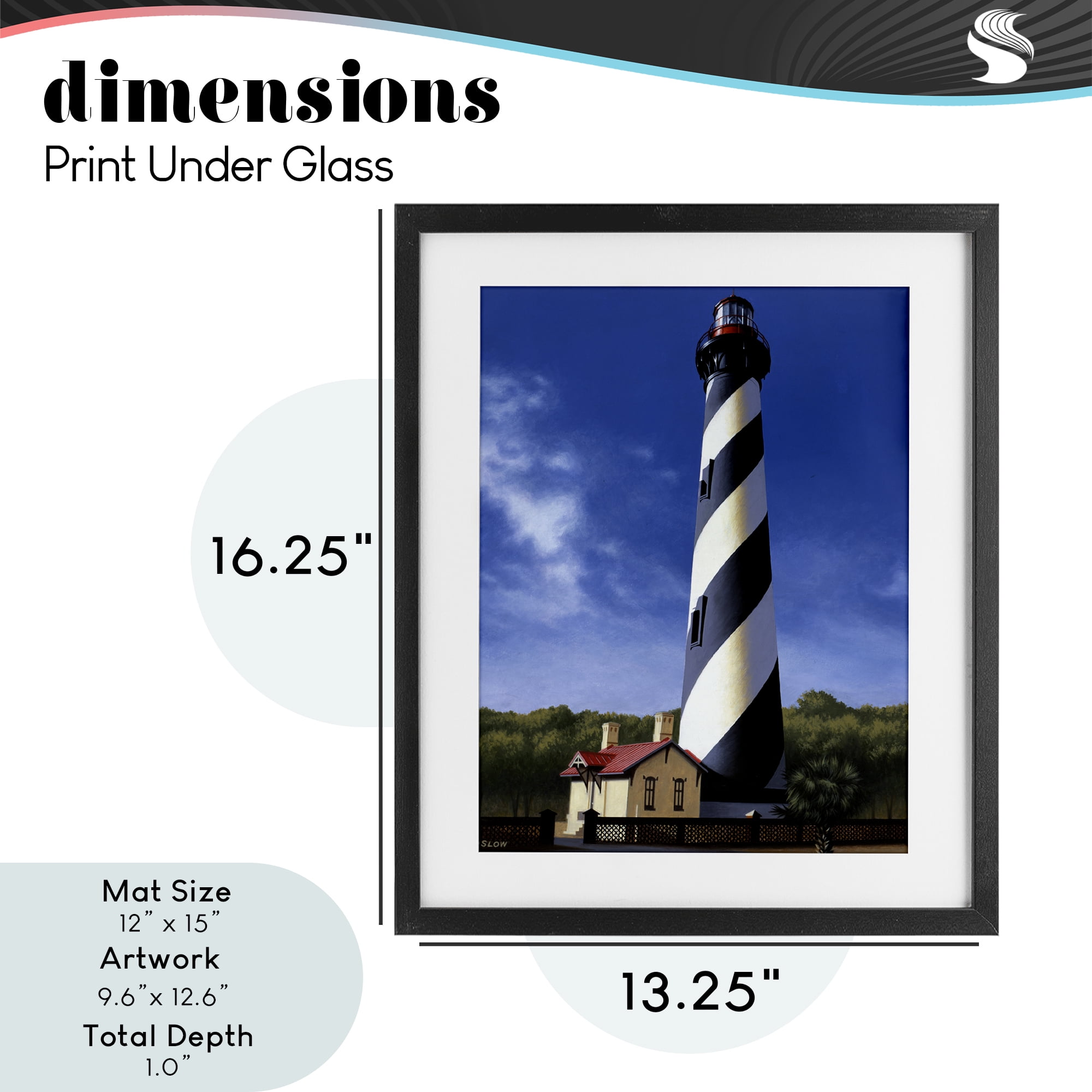 St. Augustine Lighthouse Black Framed Print Under Glass, design by Wind River Studios