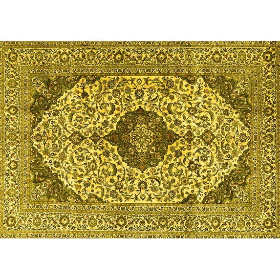 Ahgly Company Machine Washable Indoor Rectangle Persian Yellow Traditional Area Rugs, 7' x 9'
