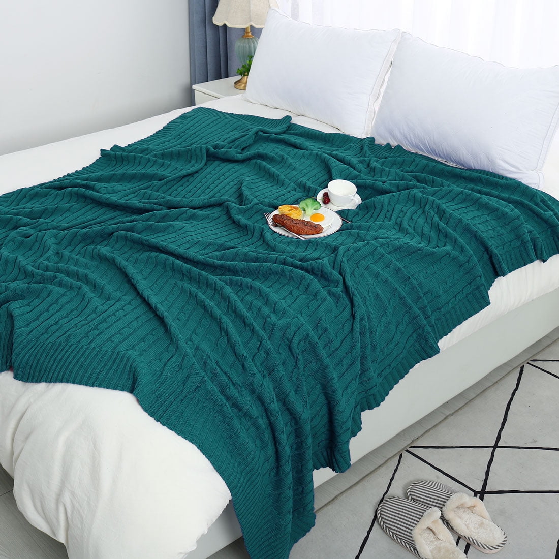 Cotton Blanket Soft Lightweight Cable Knitted Throw Decorative Knit