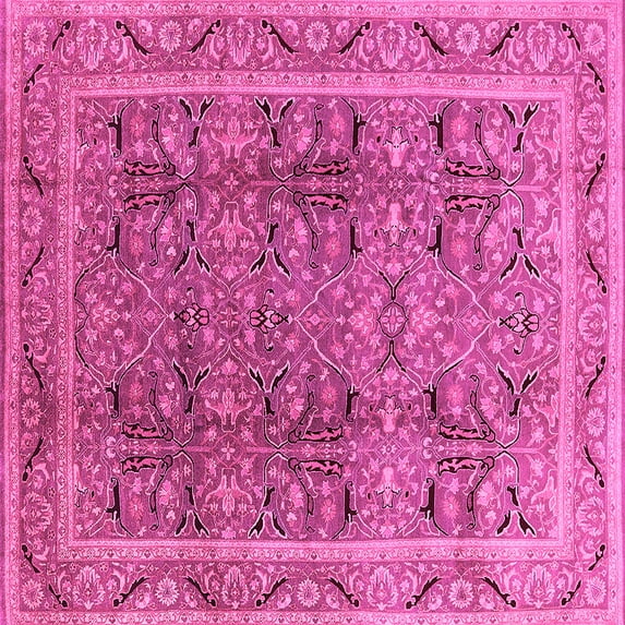 Ahgly Company Indoor Square Oriental Pink Traditional Area Rugs, 7' Square