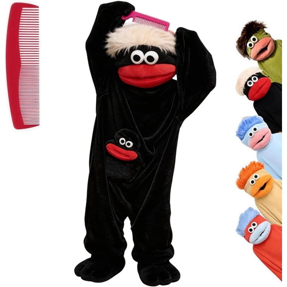 Silly Big Mouth Monster Onesie Pajamas, Funny Soft Plush Puppet Loungewear with Giant Grooming Comb for Adults and Teens, Hilarious Loungewear Hooded Jumpsuit for Halloween & Pyjama Parties
