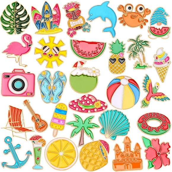Alfileres esmaltados SANNIX Summer Hawaiian con solapa, 60 unidades, para mochilas