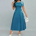 thumbnail image 2 of ZEHJUHAN Women's Floral Print Short Sleeve Maxi Dress, High Waist A-Line Summer Casual to Formal Dress Peacock Blue，S, 2 of 7
