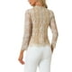 thumbnail image 3 of TOP DE ENCAJE ELEGANTE PARA MUJER CON MANGA LARGA Y CUELLO VOLANTE, DOBLADILLO PEPLUM, BLUSA FLORAL TALLA M, COLOR ALBARICOQUE Y BLANCO, 3 of 6