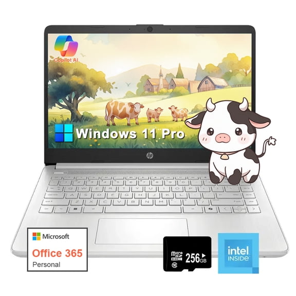 HP 14" Business Student Laptop Computer, Quad Core Intel N150 Processor, 8GB RAM, 384GB Storage(128GB UFS   256GB Micro SD), 1 Year Microsoft Office 365, Copilot AI, Windows 11 Pro