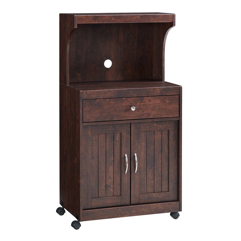 Home Source Mahogany Microwave Cart with Double Door 1 Drawer