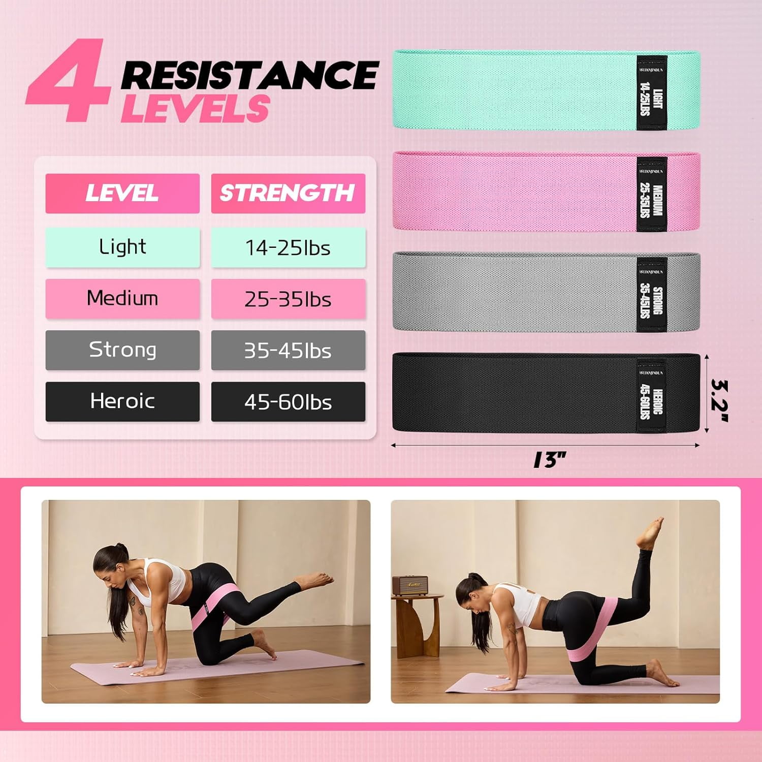 Resistance Bands for Working Out with Guide, 4 Workout Bands for Women & Men, Fabric Exercise Bands for Legs, Hip, Glute, Butt, Booty Bands Set for Yoga, Pilates, Strength
