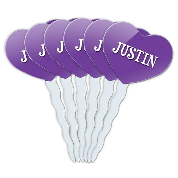 Justin Heart Love Cupcake Picks Toppers - Set of 6
