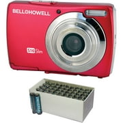 Angle View: Bell + Howell S16 Slim Digital Camera with 16 Megapixels, Red, Value Box of 50 AAA Batteries Included, As Seen on TV