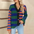 thumbnail image 2 of DondPO Cardigan Sweaters for Women Womens Striped Cardigan Sweaters V Neck Front Button Up Color Block Fuzzy Loose Knit Coats Sweaters for Women Womens Fall Fashion 2024 Orange S, 2 of 3