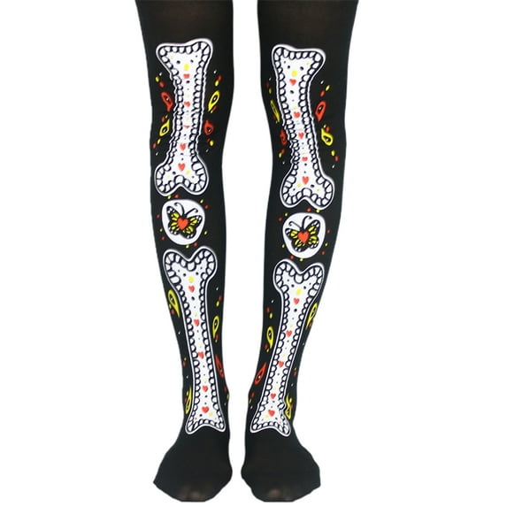 Genuiskids Women's Halloween Knee-High Socks Cartoon Skull Horror Graphic Print Over-the-Knee Sockings Halloween Party Cosplay Costume Novelty Stockings