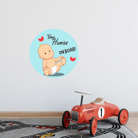 Tiny Human On Boar - Kids Boys Bedroom Nursery Vinyl Wall Art Decal Quotes Sticker Design | 25 Inches x 25 Inches Adhesive Home Baby Infant Hearts Decor Removable Living Room Giant Decoration